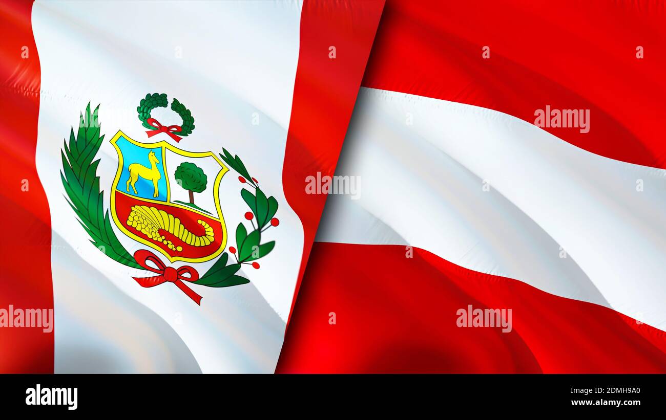 Drapeaux du Pérou et de l'Autriche. Motif drapeau en relief. Pérou Autriche drapeau, image, papier peint. Image Pérou vs Autriche, rendu 3D. Pérou Autriche relations allia Banque D'Images