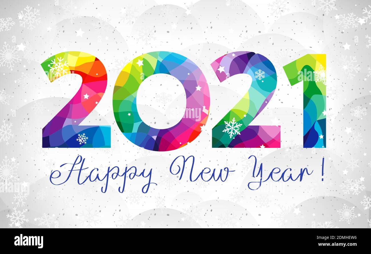 2021 UN concept de bonne année. Logo en vitraux. Magnifique toile de fond enneigée. Modèle de conception graphique isolé abstrait. Numéro décoratif Illustration de Vecteur