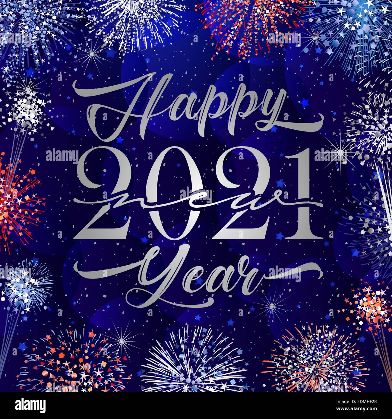 2021 UNE carte de vœux du nouvel an. Toile de fond sombre. Nombres saisonniers, texte calligraphique. Logotype décoratif. Motif graphique abstrait isolé t Illustration de Vecteur