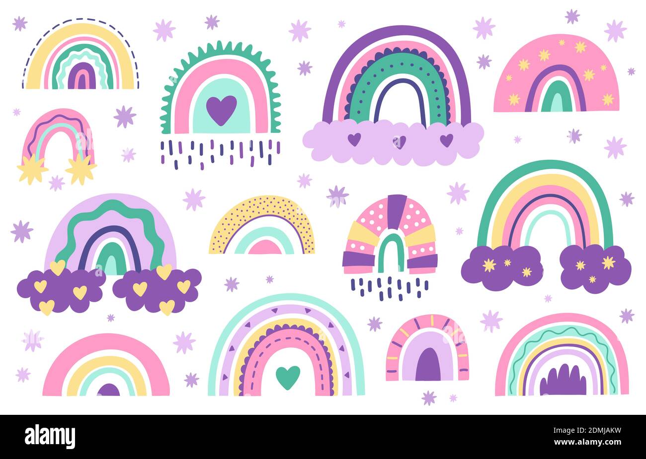 Arcs-en-ciel pour bébés Doodle. Arc-en-ciel de style scandinave dessiné à la main. Baby shower, fête des enfants mignon pastel couleur arc-en-ciel vecteur symboles ensemble Illustration de Vecteur