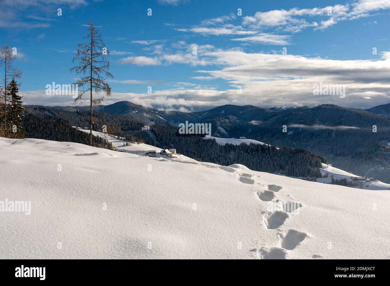 Empreintes de pas dans la neige sur une montagne, Kleinlobming, Autriche Banque D'Images