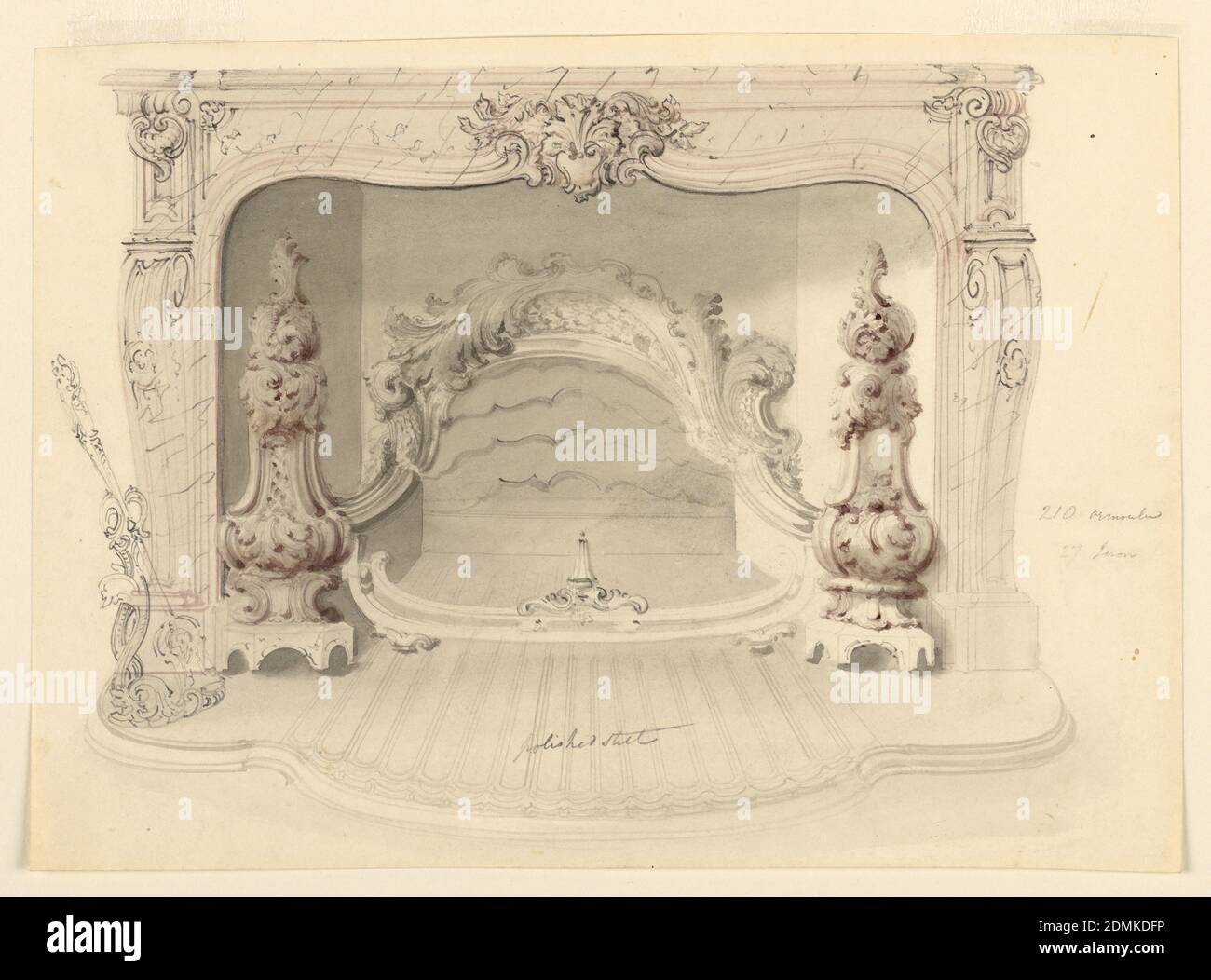 Grate en fonte, Benjamin Dean Wyatt, 1755? – l800, point de pinceau et gris, rose wash, gris, rose wash, graphite support: Papier blanc, Angleterre, Angleterre, ca. 1840, métallurgie, dessin Banque D'Images