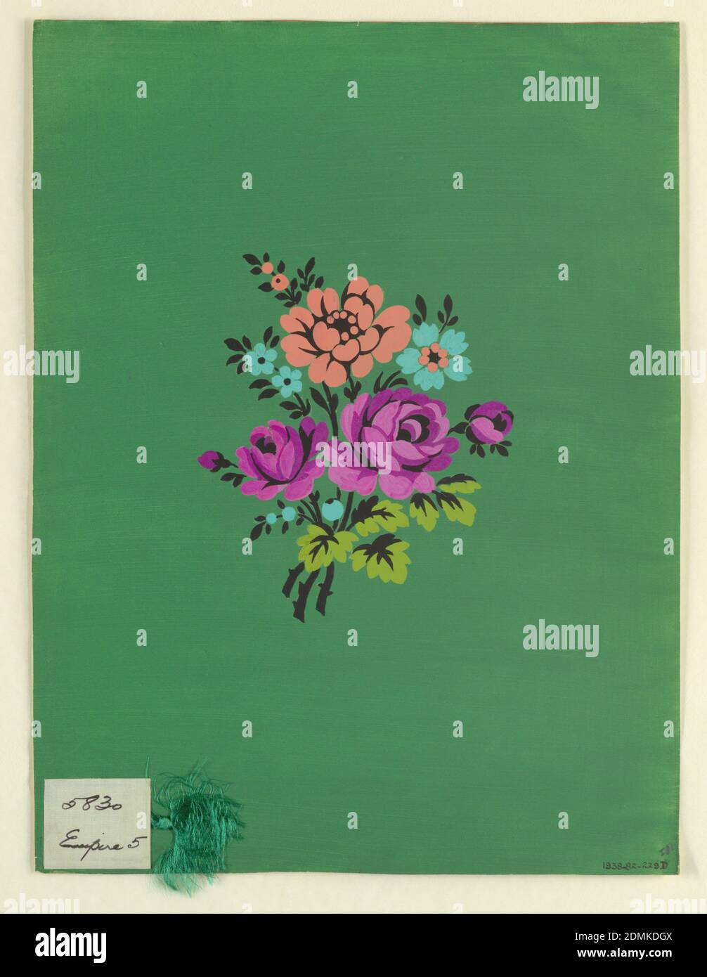 Polychrome floral groupe c, Herman A. Elsberg, (américain, 1869–1938), Gouache, pampille verte (soie?) Support : papier ivoire, Lyon, France, France, 1915, dessins textiles, dessin Banque D'Images