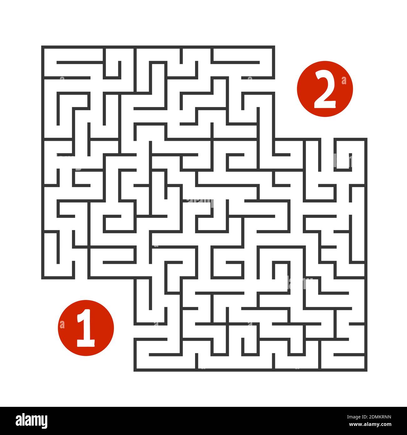 Labyrinthe carré abstrait. Trouver le chemin de un à deux chiffres. Jeu pour enfants. Puzzle pour les enfants. Tambour de labyrinthe. Illustration vectorielle plate isolée Illustration de Vecteur