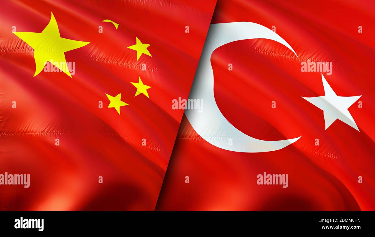 Chine et Turquie. Motif drapeau en relief. Drapeau de la Turquie de Chine, image, papier peint. Image Chine contre Turquie, rendu 3D. Chine Turquie relations allia Banque D'Images