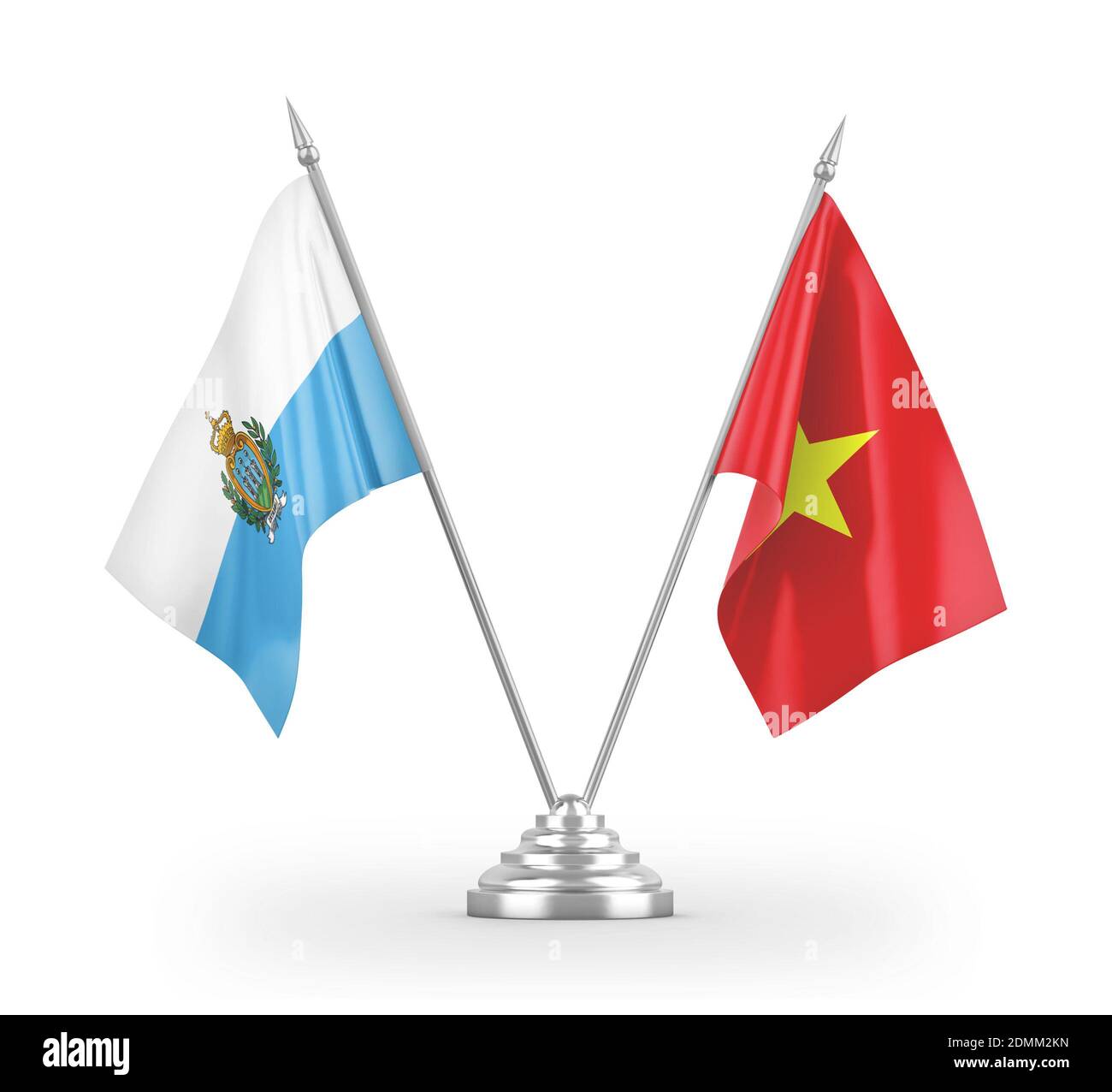 Drapeaux de table Vietnam et Saint-Marin isolés sur la 3D blanche rendu Banque D'Images