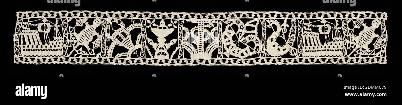 Bande, moyenne: technique de lin: Grille de cordes posées avec dentelles d'aiguille (style reticella), Espagne, fin du XVIe au début du XVIIe siècle, dentelle, bande Banque D'Images