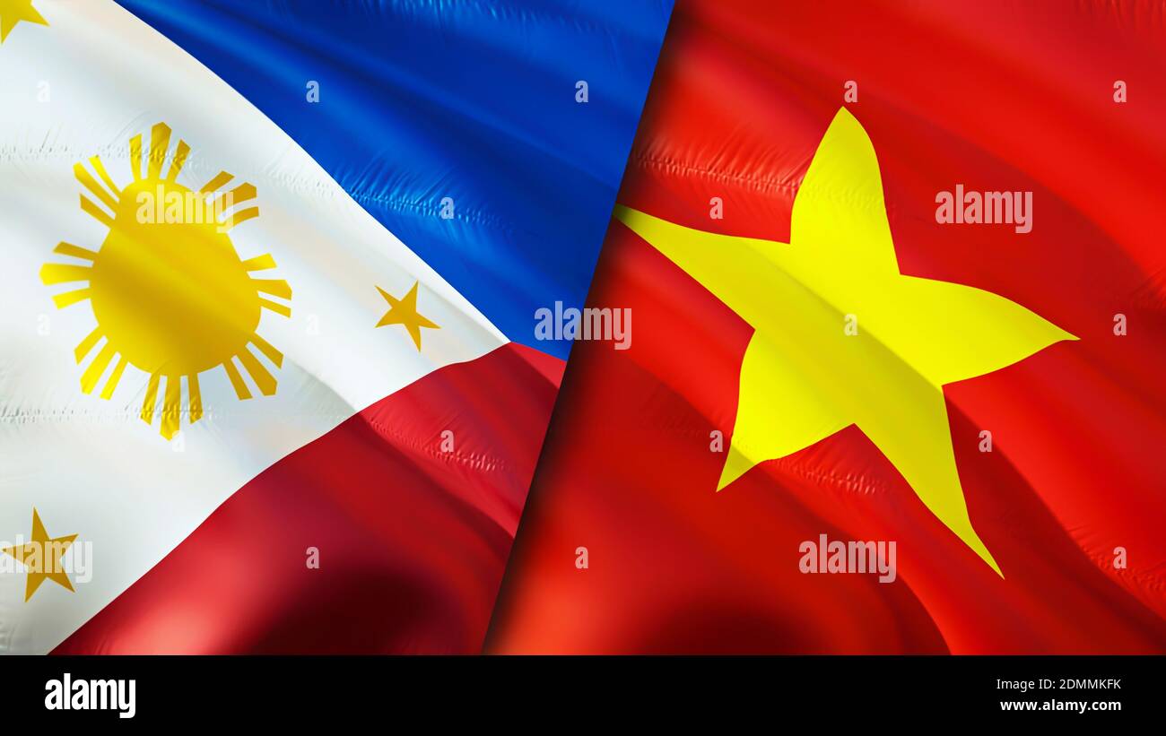 Drapeaux des Philippines et du Vietnam. Motif drapeau en relief. Philippines drapeau du Vietnam, image, papier peint. Image Philippines vs Vietnam, rendu 3D. Réf Banque D'Images