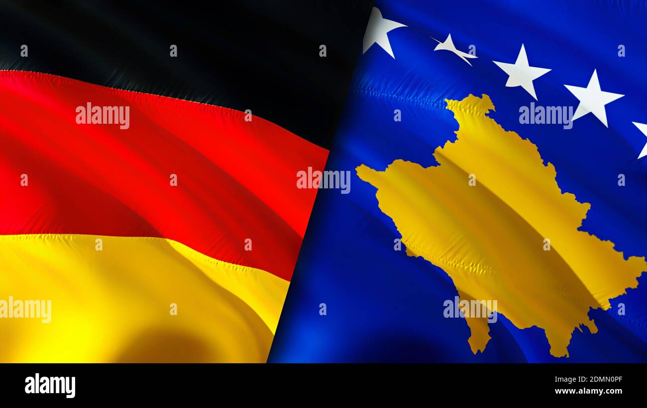 Drapeaux de l'Allemagne et du Kosovo. Motif drapeau en relief. Allemagne drapeau du Kosovo, image, papier peint. Allemagne vs Kosovo image, rendu 3D. Allemagne Kosovo relatio Banque D'Images
