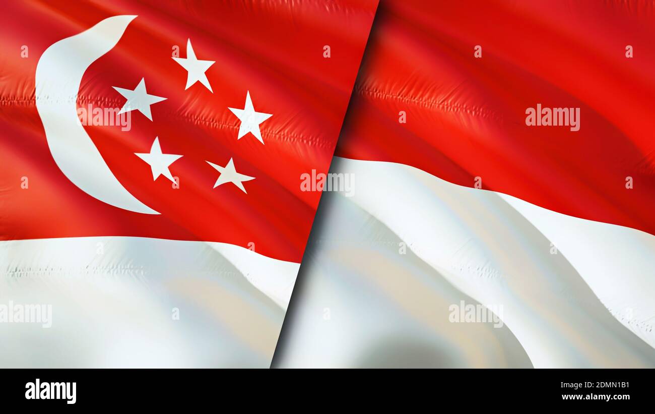 Drapeaux de Singapour et d'Indonésie. Motif drapeau en relief. Drapeau, photo, fond d'écran de Singapour Indonésie. Image Singapour vs Indonésie, rendu 3D. Singapo Banque D'Images
