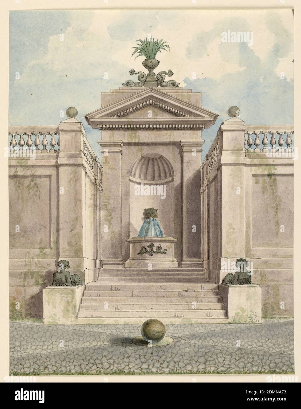 Fontaine dans une niche, stylo et encre brune, aquarelle support: Papier vélin blanc, Rome, Italie, Italie, 1800–1820, architecture, dessin Banque D'Images