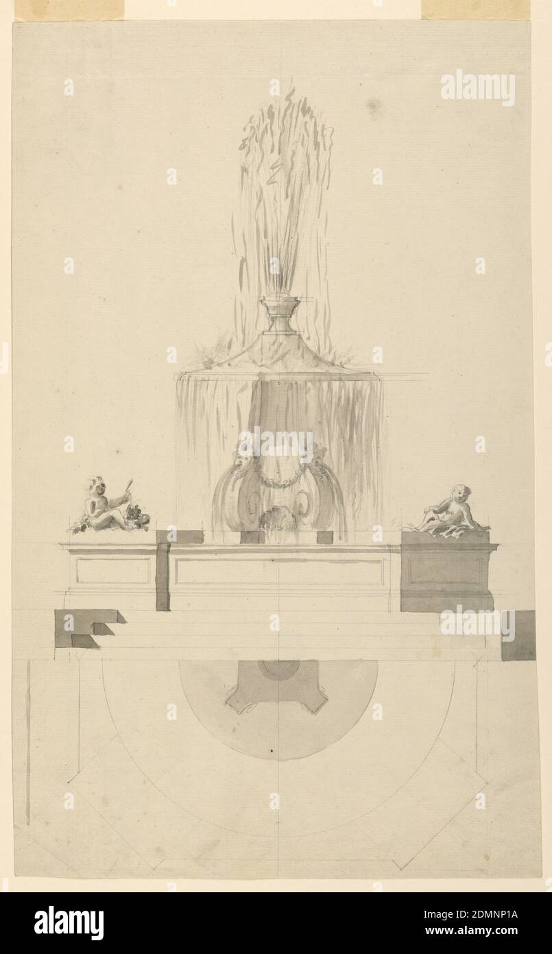 Fontaine, Graphite, lavage gris support: Papier couté, Rome, Italie, Italie, 1775, architecture, dessin Banque D'Images