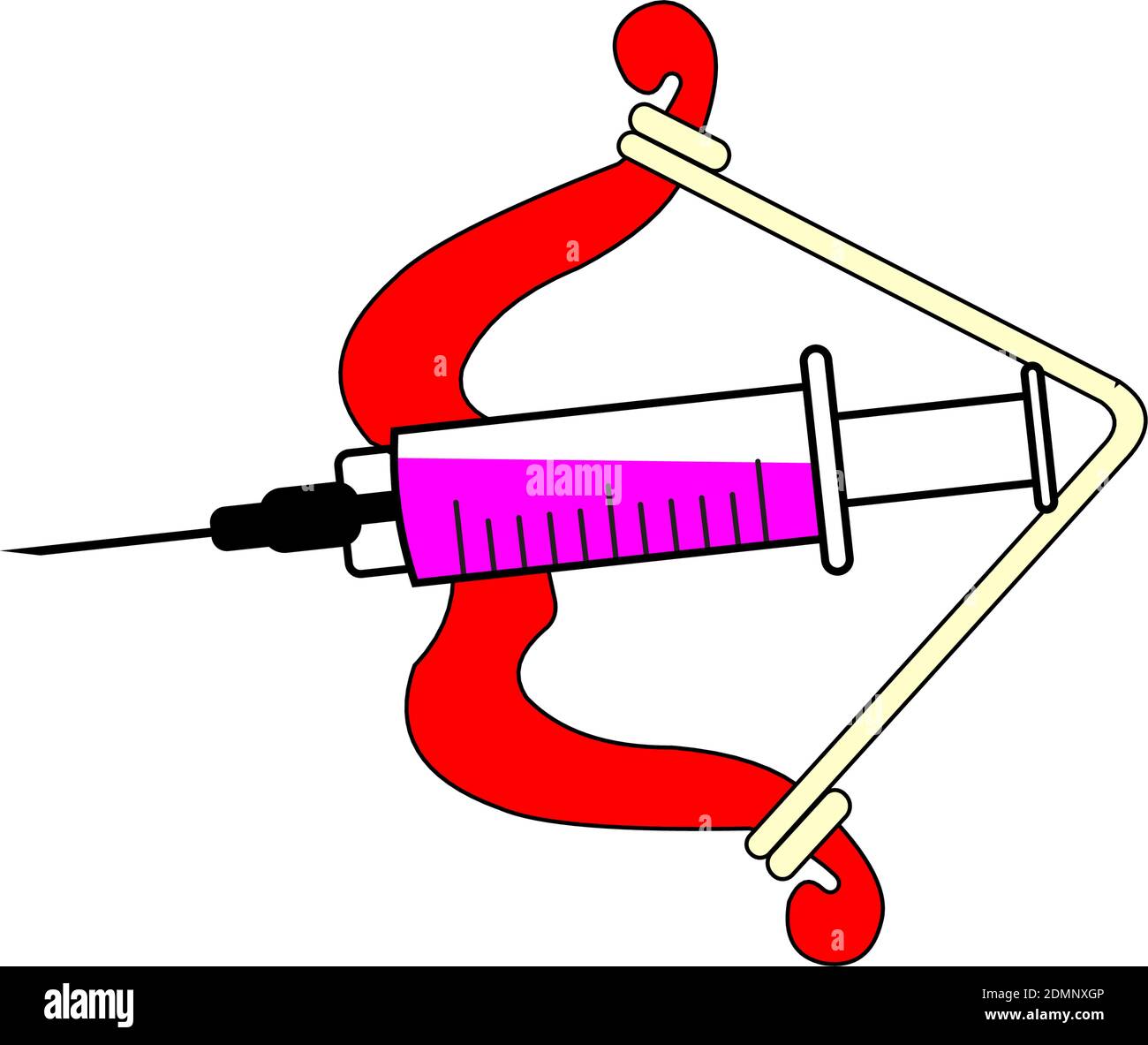 Bow avec la seringue d'injekie comme flèche pour inoculation corona avec médicaments Illustration de Vecteur
