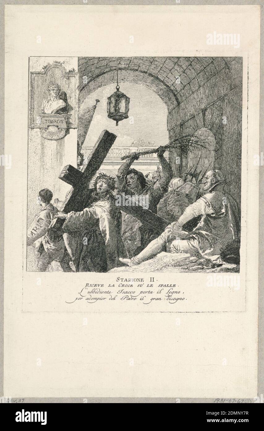 Via Crucis - Station II, il prend la Croix sur ses épaules, Giovanni Domenico Tiepolo, Italien, 1727 – 1804, Etching sur papier crème, Italie, ca. 1749, Imprimer Banque D'Images