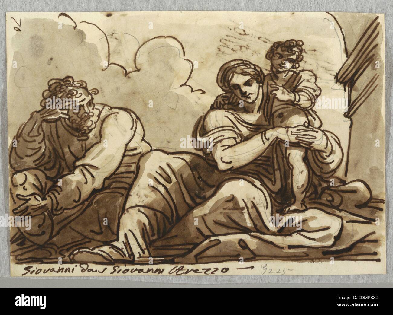 La Sainte famille, Felice Giani, italien, 1758–1823, stylo et encre, pinceau et aquarelle brune sur papier, Italie, 1813–18, figures, dessin Banque D'Images