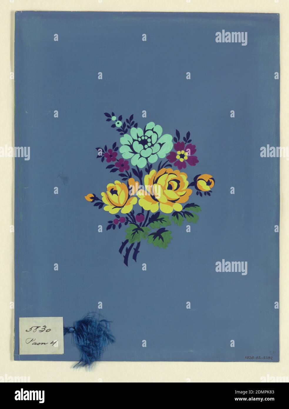 Polychrome floral groupe c, Herman A. Elsberg, (américain, 1869–1938), Gouache, pampille bleue (soie?) Support : papier ivoire, Lyon, France, France, 1915, dessins textiles, dessin Banque D'Images