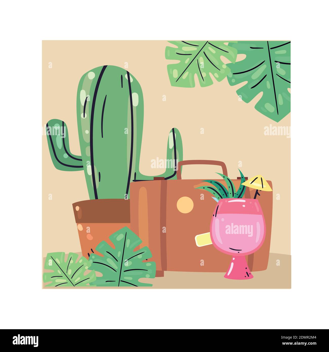 Cocktail d'été cactus et sac design, vacances et thème tropical illustration vectorielle Illustration de Vecteur