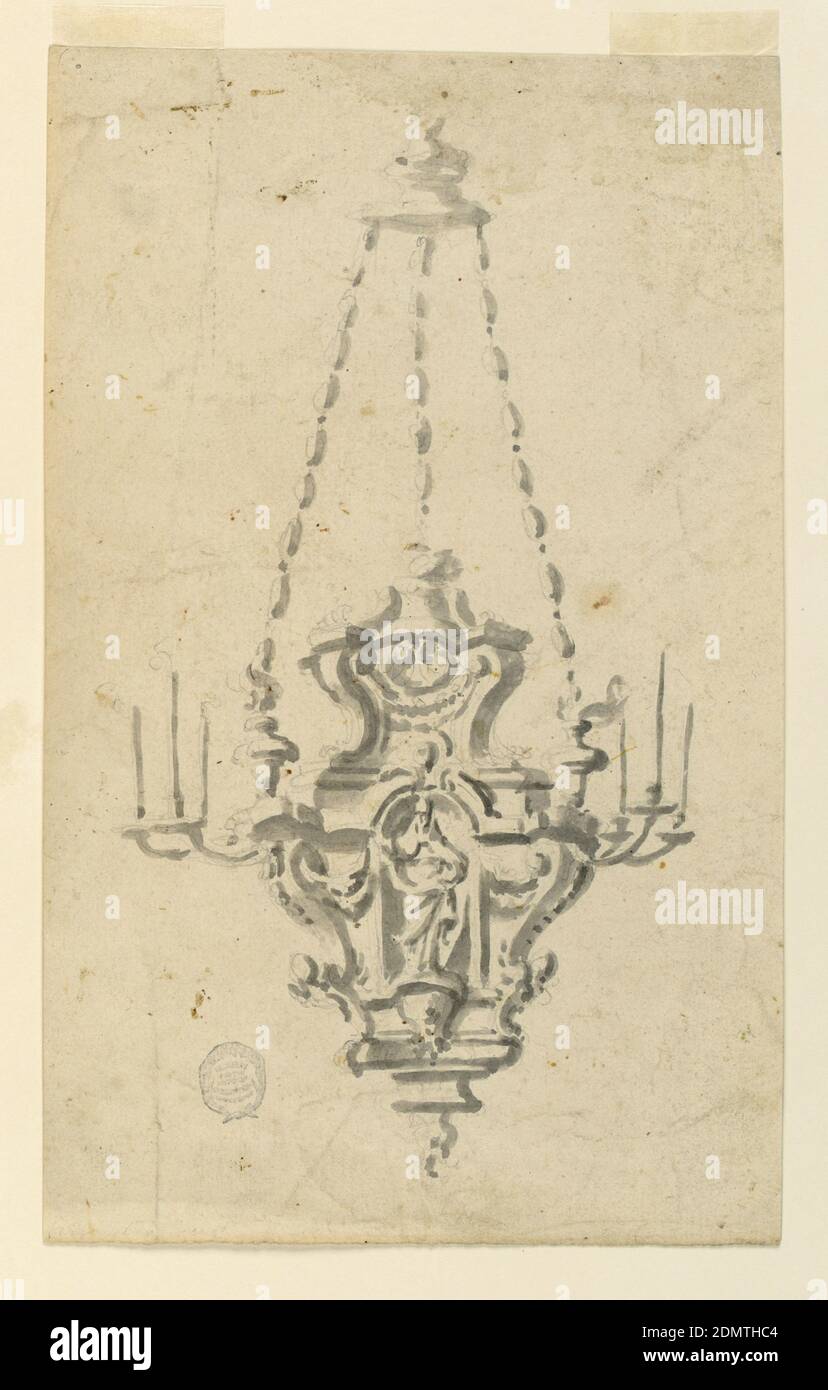 Design pour une lampe d'autel, Filippo Marchionni, italien, 1732–1805, pinceau et aquarelle, graphite sur papier, Etude du lustre, Italie, 1750–1805, travail des métaux, dessin Banque D'Images