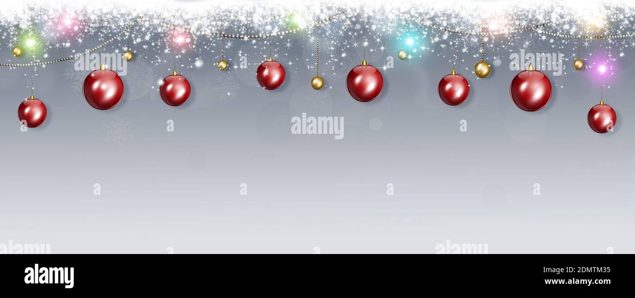 bannière de noël d'hiver avec boules colorées et neige Banque D'Images