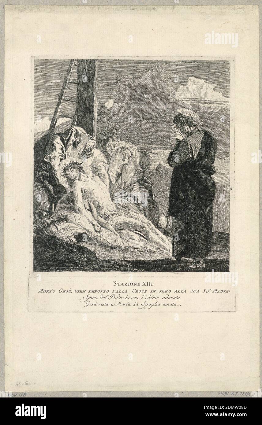 Via Crucis - Station XIII, la Deposition, Giovanni Domenico Tiepolo, Italien, 1727 – 1804, Etching sur papier à la crème, état unique, Italie, ca. 1749, Imprimer Banque D'Images