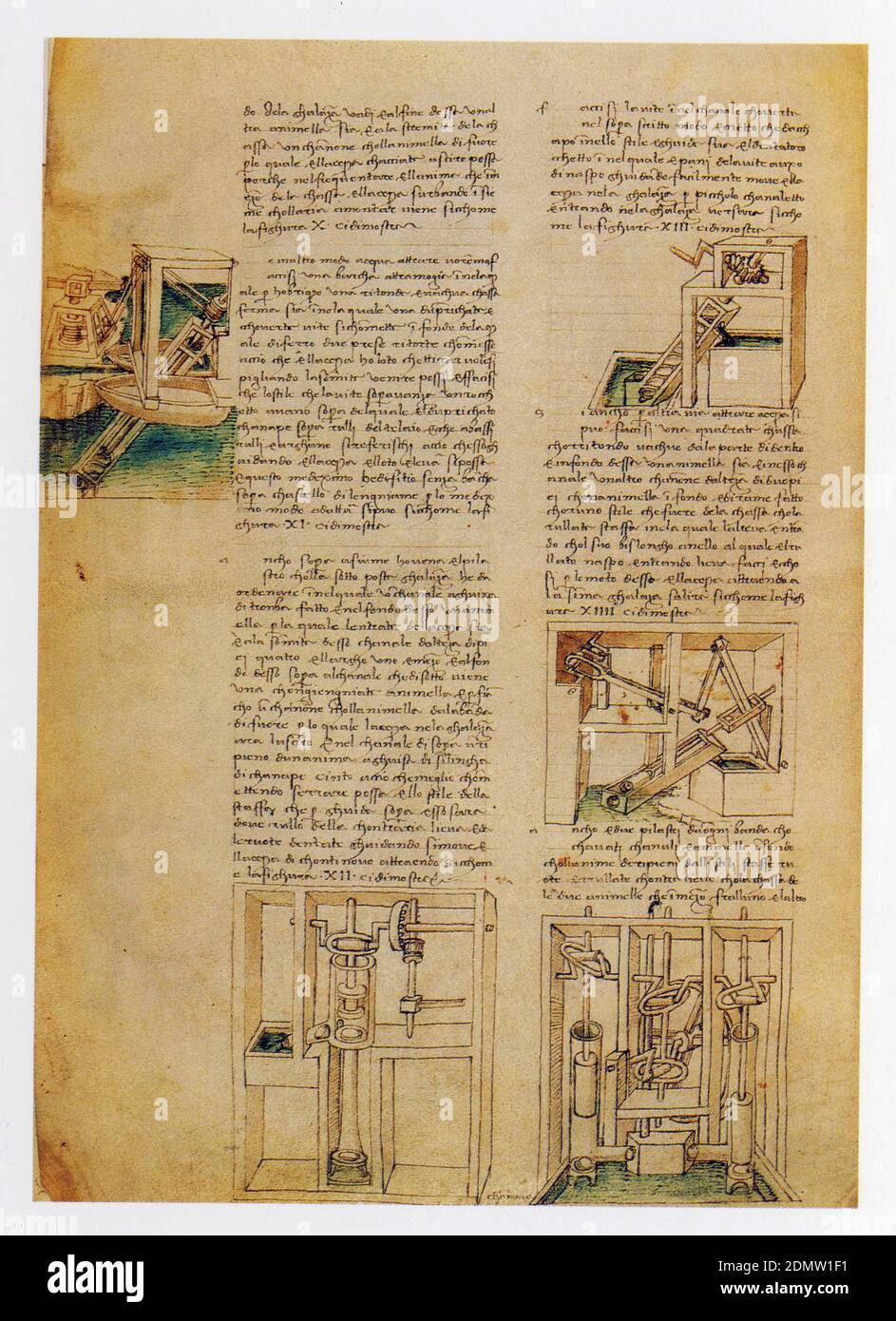 Francesco di Giorgio. Trattato 1. Commentaire et dessins de cinq pompes. Banque D'Images