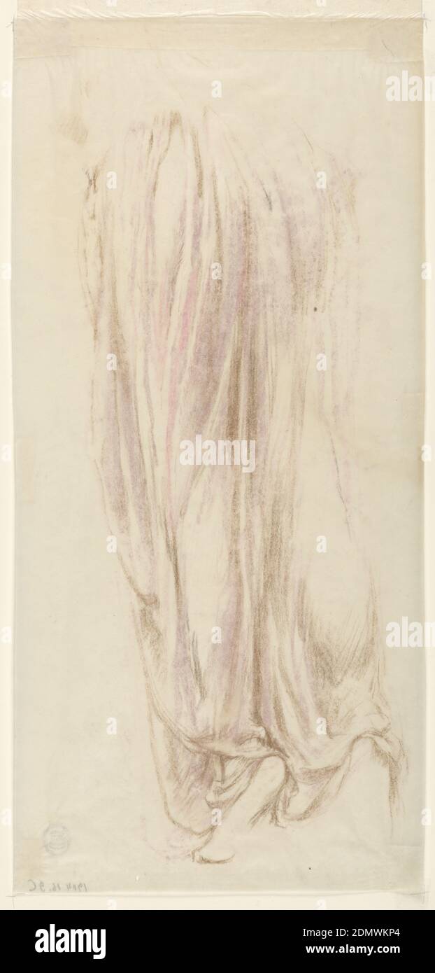 Etude pour une femme, “Vintage Festival,” Mendelssohn Glee Club, New York, NY, Robert Frederick Blum, American, 1857–1903, marron, rose, crayon pastel framboise sur papier à tracer, croquis des jambes d'une figure féminine. Les jambes et la jupe sont illustrées, les pieds étant indiqués., New York, NY, USA, 1895–1898, figures, dessin Banque D'Images