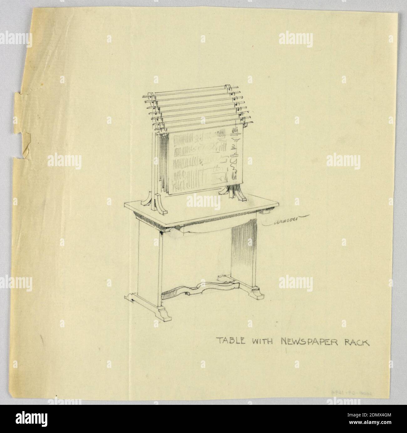Design pour table avec porte-journaux, A.N. Davenport Co., Graphite sur papier crème mince, 1900–05, mobilier, dessin Banque D'Images
