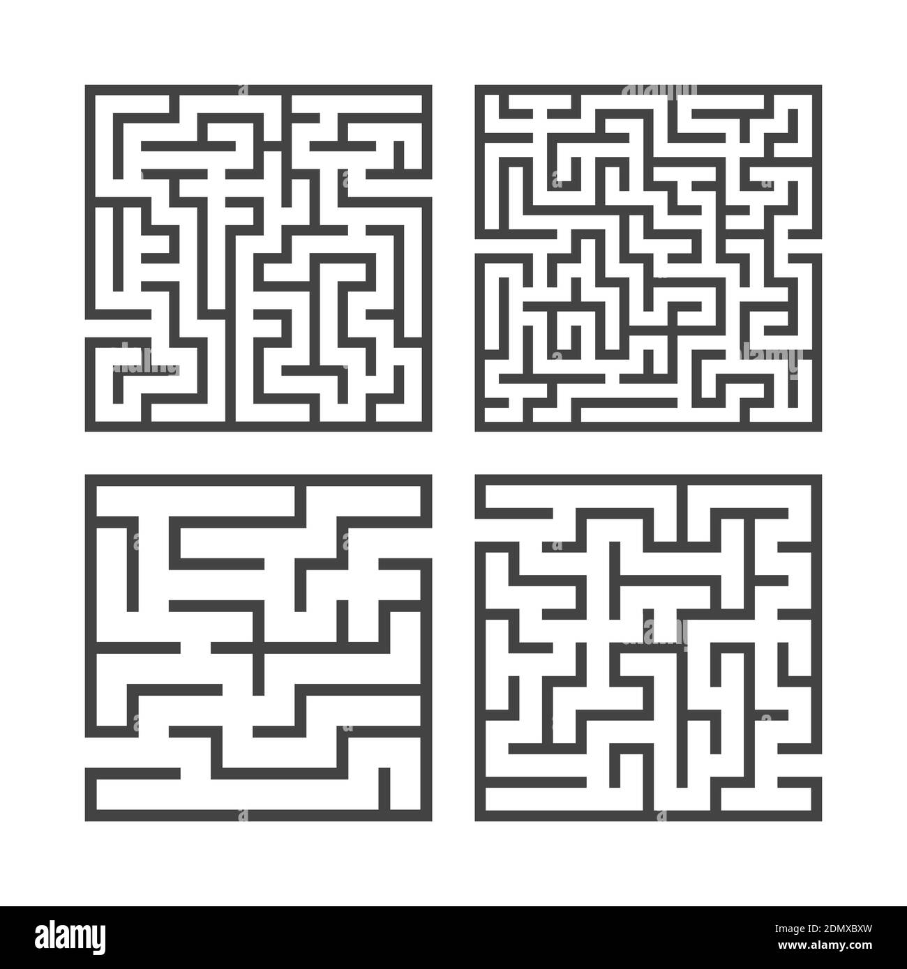 Un ensemble de mazes carrés de divers niveaux de difficulté. Jeux pour enfants. Puzzle pour enfants. Une entrée, une sortie. Tambour de conuntambour de labyrinthe. Vecteur plat i Illustration de Vecteur