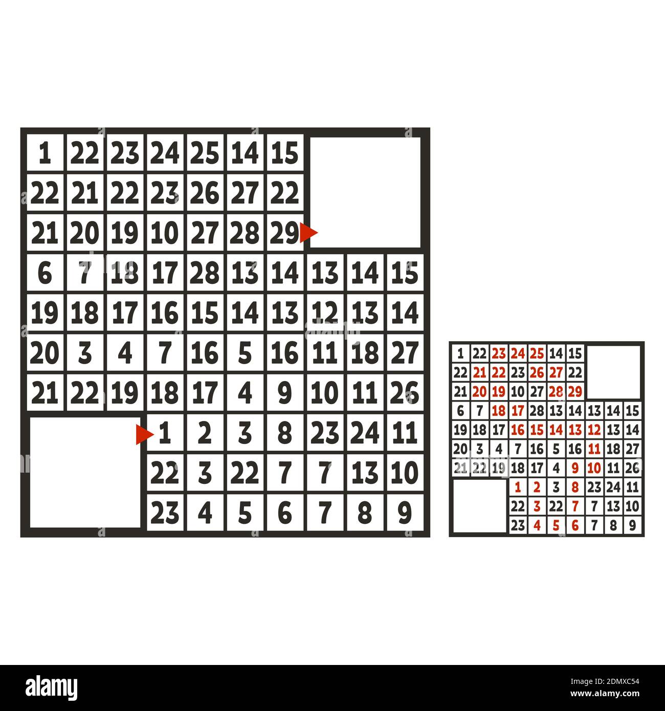 Labyrinthe carré mathématique. Jeux pour enfants. Puzzle pour enfants. L'étude des nombres. Tambour de conuntambour de labyrinthe. Illustration vectorielle plate isolée sur blanc ba Illustration de Vecteur