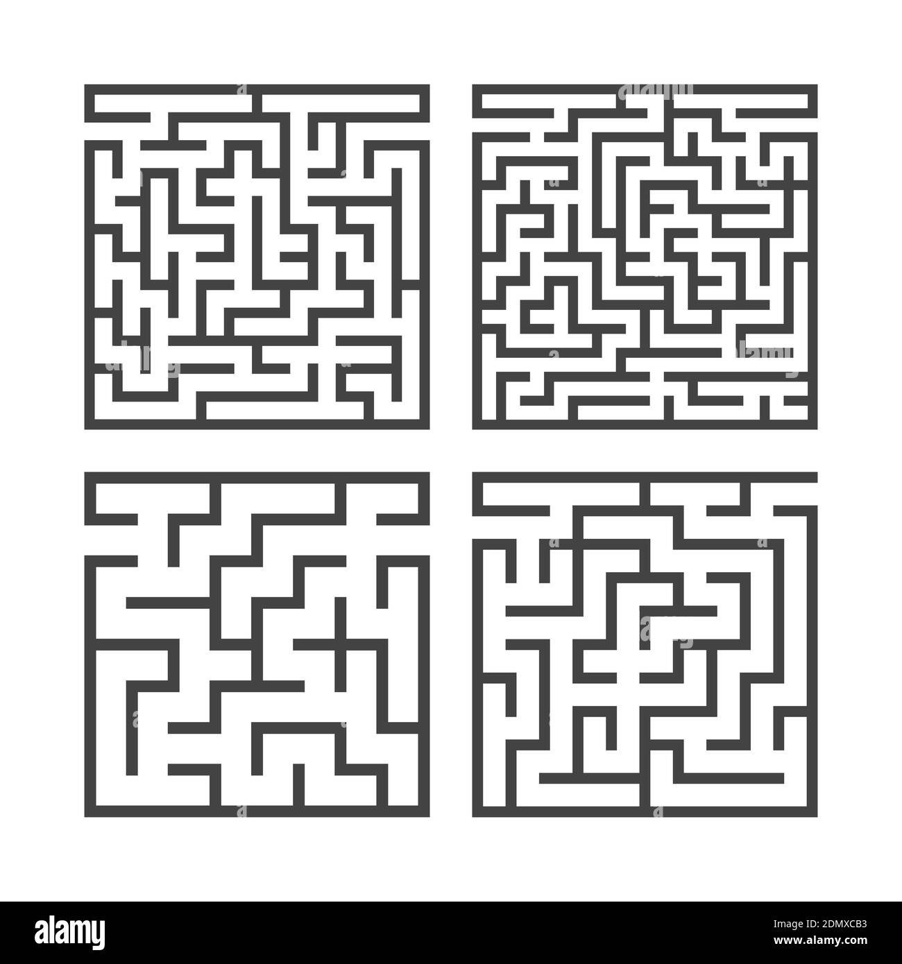 Un ensemble de mazes carrés de divers niveaux de difficulté. Jeux pour enfants. Puzzle pour enfants. Une entrée, une sortie. Tambour de conuntambour de labyrinthe. Vecteur plat i Illustration de Vecteur