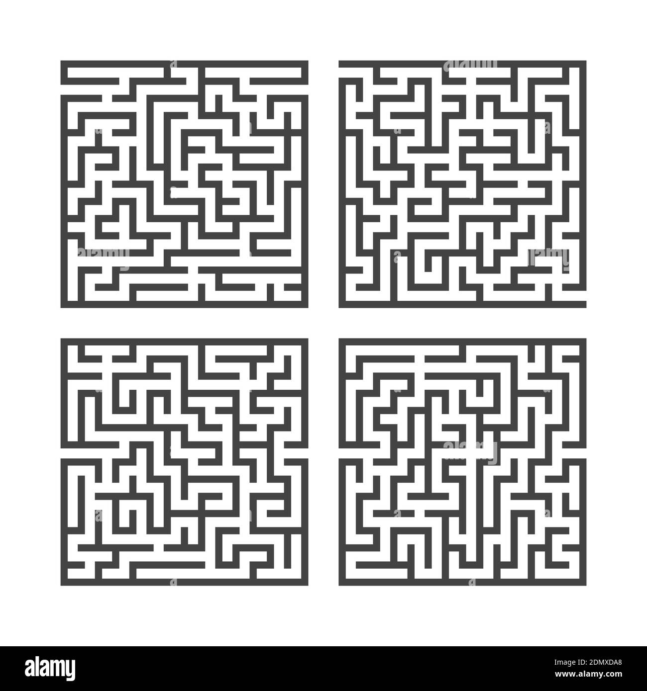 Ensemble de labyrinthes carrés noirs. Jeu pour enfants. Puzzle pour les enfants. Une entrée, une sortie. Tambour de labyrinthe. Illustration vectorielle plate isolée sur le blanc Illustration de Vecteur