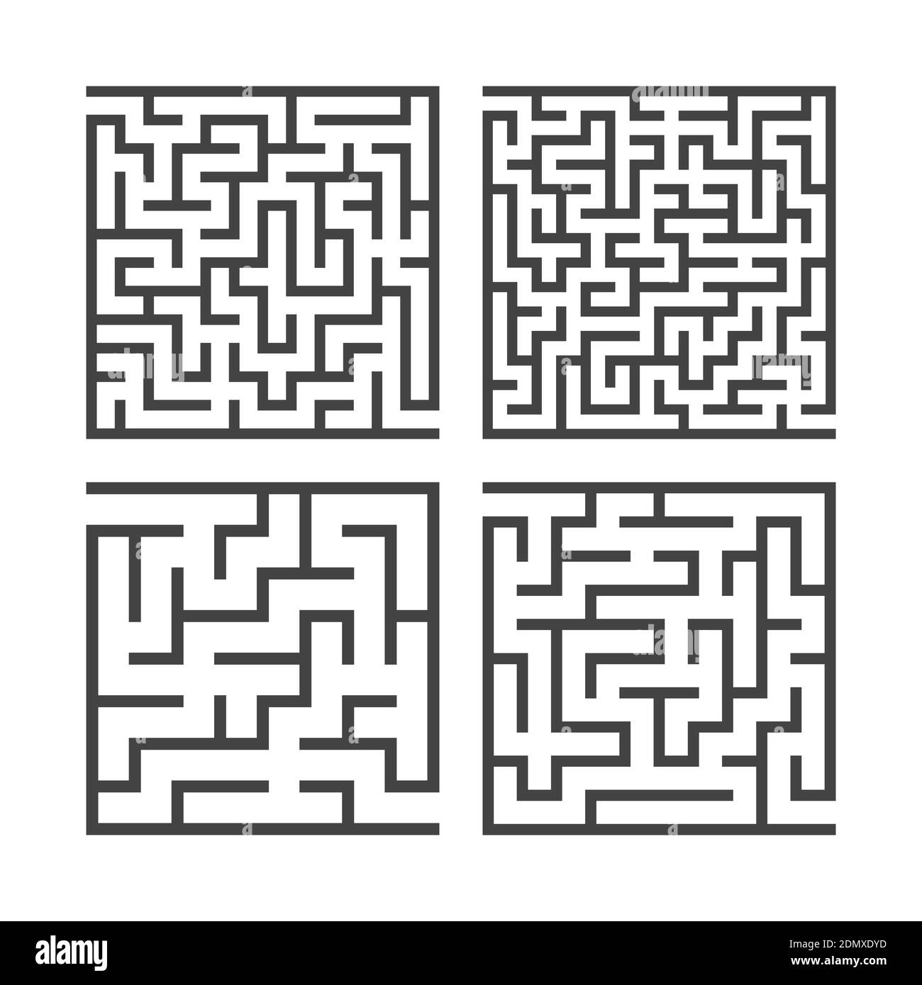 Un ensemble de mazes carrés de divers niveaux de difficulté. Jeux pour enfants. Puzzle pour enfants. Une entrée, une sortie. Tambour de conuntambour de labyrinthe. Vecteur plat i Illustration de Vecteur