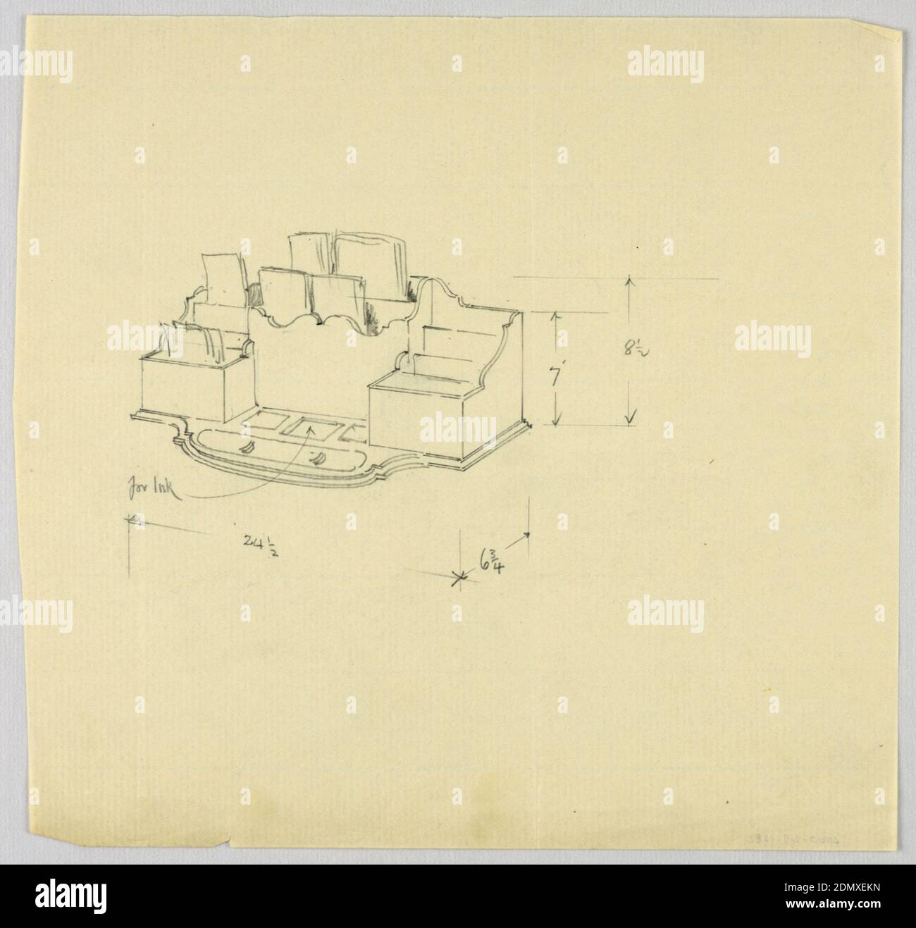 Design pour organiseur de bureau avec papeterie, A.N. Davenport Co., Graphite sur papier crème mince, 1900–05, mobilier, dessin Banque D'Images