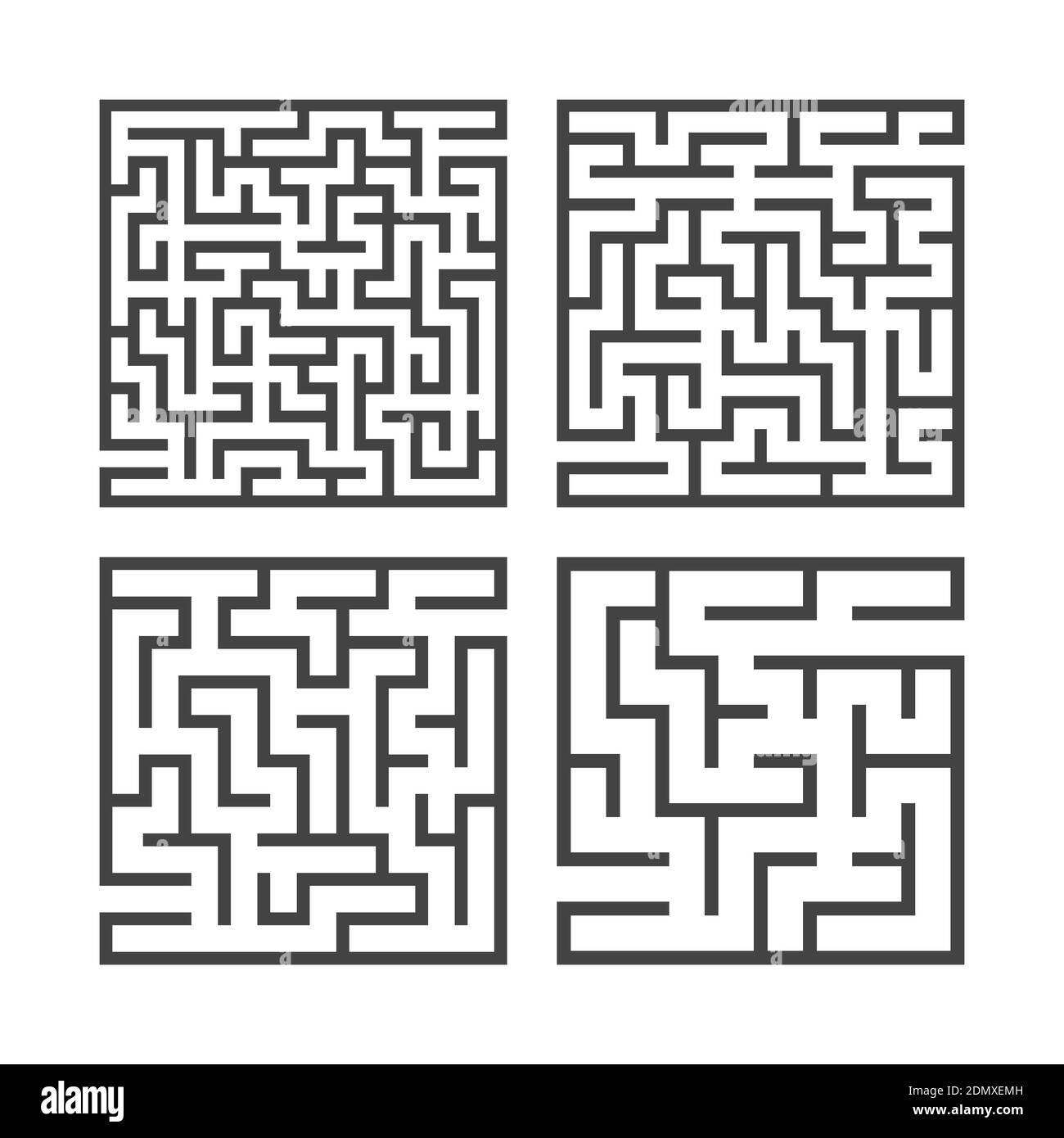 Ensemble de labyrinthes carrés noirs. Jeu pour enfants. Puzzle pour les enfants. Une entrée, une sortie. Tambour de labyrinthe. Illustration vectorielle plate isolée sur le blanc Illustration de Vecteur
