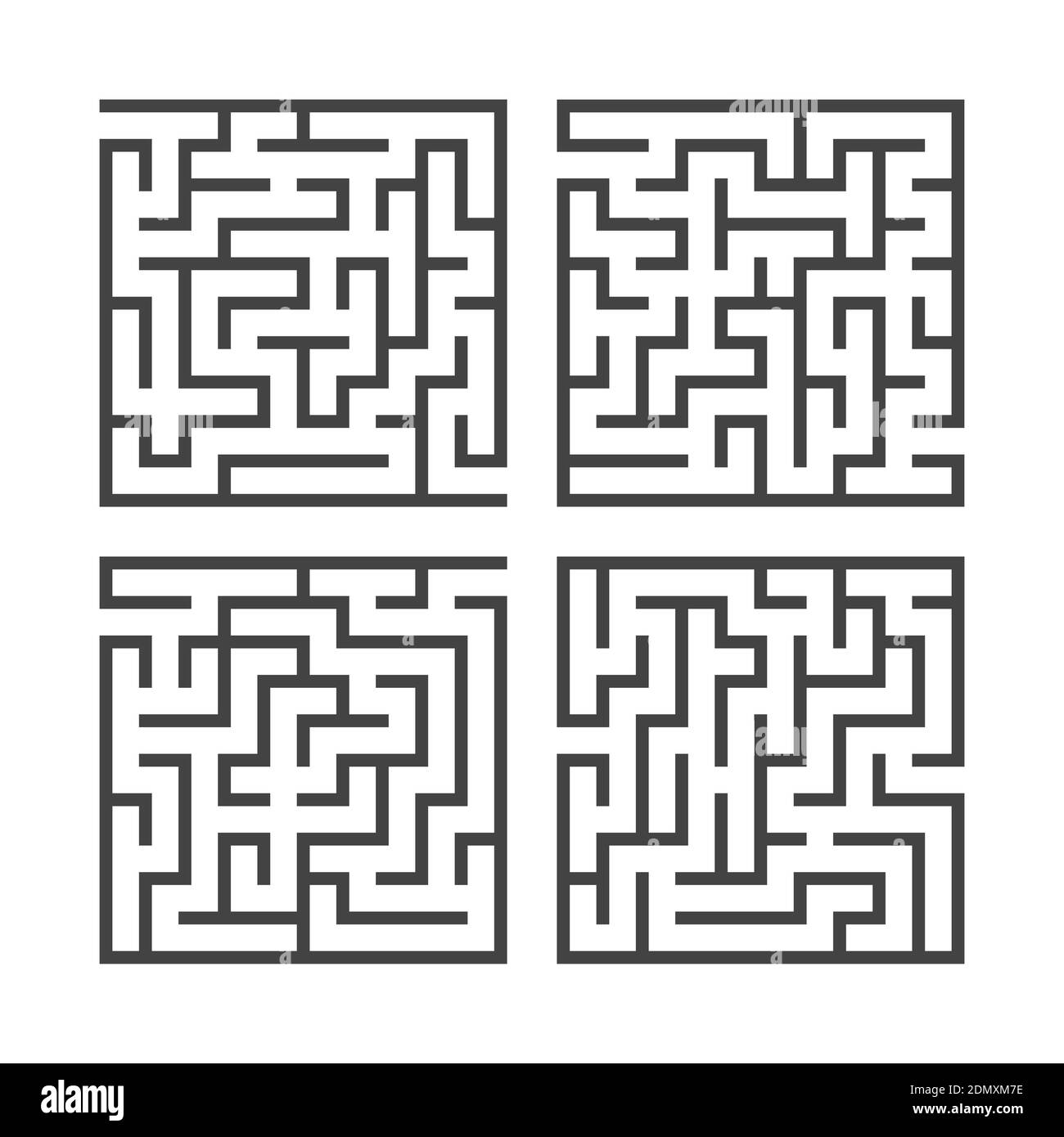 Ensemble de labyrinthes carrés noirs. Jeu pour enfants. Puzzle pour les enfants. Une entrée, une sortie. Tambour de labyrinthe. Illustration vectorielle plate isolée sur le blanc Illustration de Vecteur