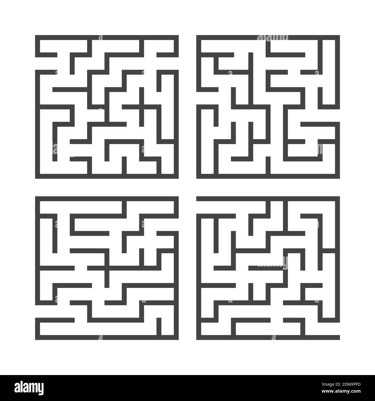 Ensemble de labyrinthes carrés noirs. Jeu pour enfants. Puzzle pour les enfants. Une entrée, une sortie. Tambour de labyrinthe. Illustration vectorielle plate isolée sur le blanc Illustration de Vecteur