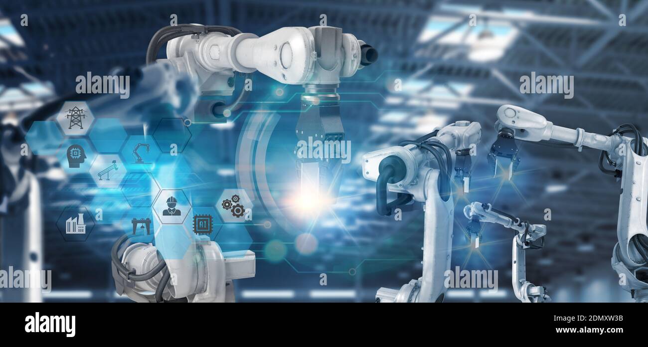 Nouvelle technologie futuriste normale dans l'automatisation intelligente concept industriel utilisant l'intelligence artificielle, l'apprentissage machine, numérique jumeau, 5g, big data, i Banque D'Images