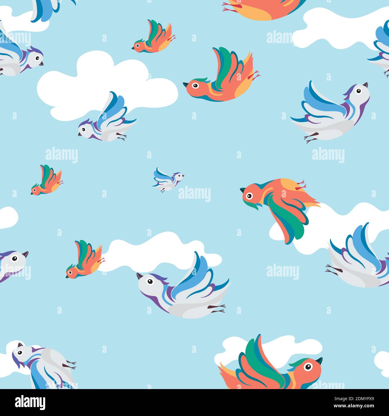 motif fluide des oiseaux qui volent dans les nuages. Illustration de Vecteur