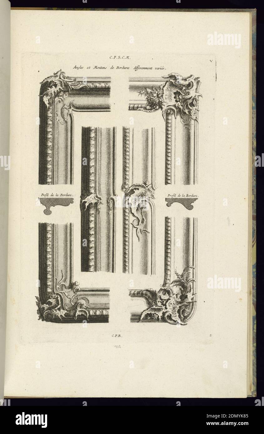 Angles et Montans de perdeuses Differment VARIÉS, François de Cuvilliés The Elder, Belge, active Allemagne, 1695 - 1768, Etching et gravure sur papier blanc cassé, Allemagne, 1745, mobilier, impression Banque D'Images