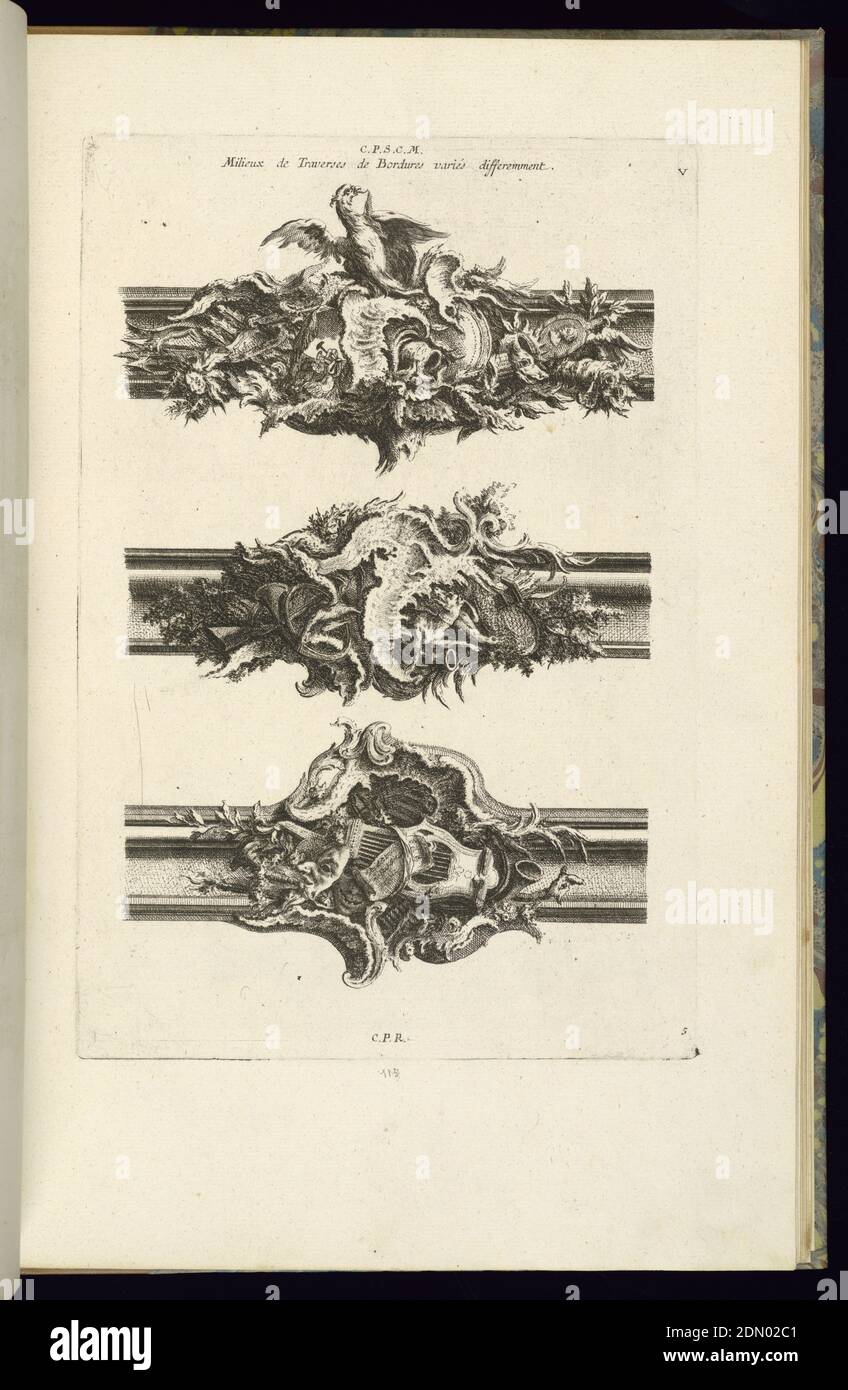 Milieux de passages de perdeuses VARIÉS Differemment, François de Cuvilliés The Elder, Belge, active Allemagne, 1695 - 1768, Etching et gravure sur papier blanc cassé, Allemagne, 1745, mobilier, impression Banque D'Images