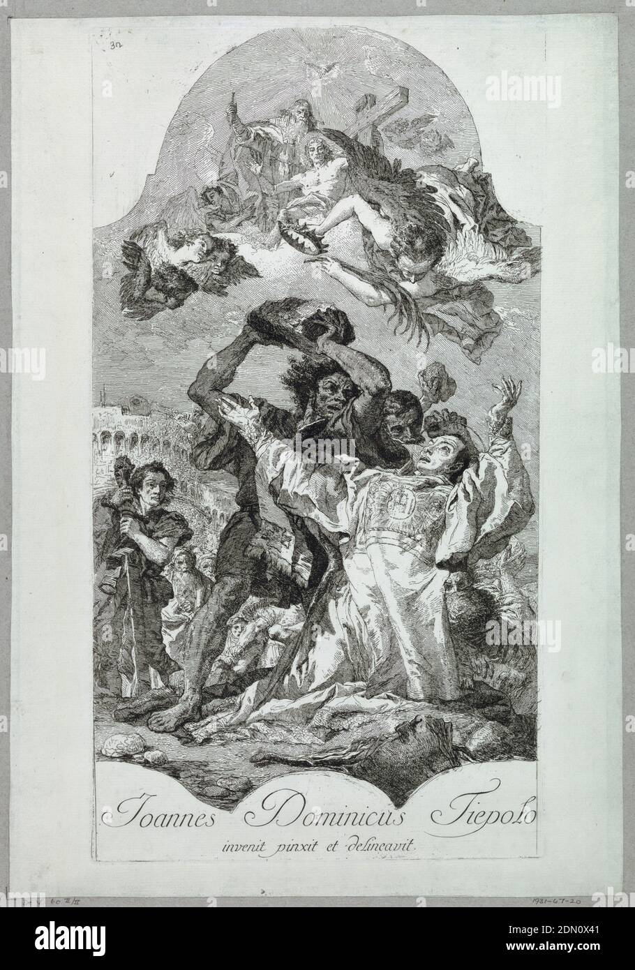 Martyre de Saint Stephen, Giovanni Battista Tiepolo, Italien, 1692 - 1770, Giovanni Domenico Tiepolo, Italien, 1727 - 1804, Etching, Italie, 1750 - 1780, imprimé Banque D'Images