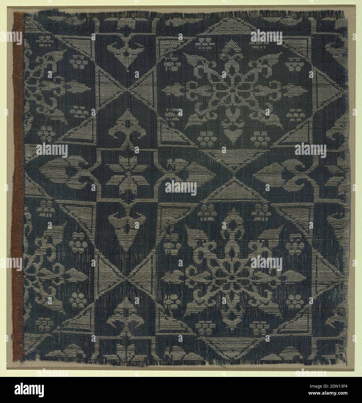 Fragment, Moyen: Soie technique: Deux structures de tissu; 2/1 sergé et armure (lampas), huit étoiles pointues en blanc sur fond bleu., Espagne, 15ème siècle, textiles tissés, fragment Banque D'Images