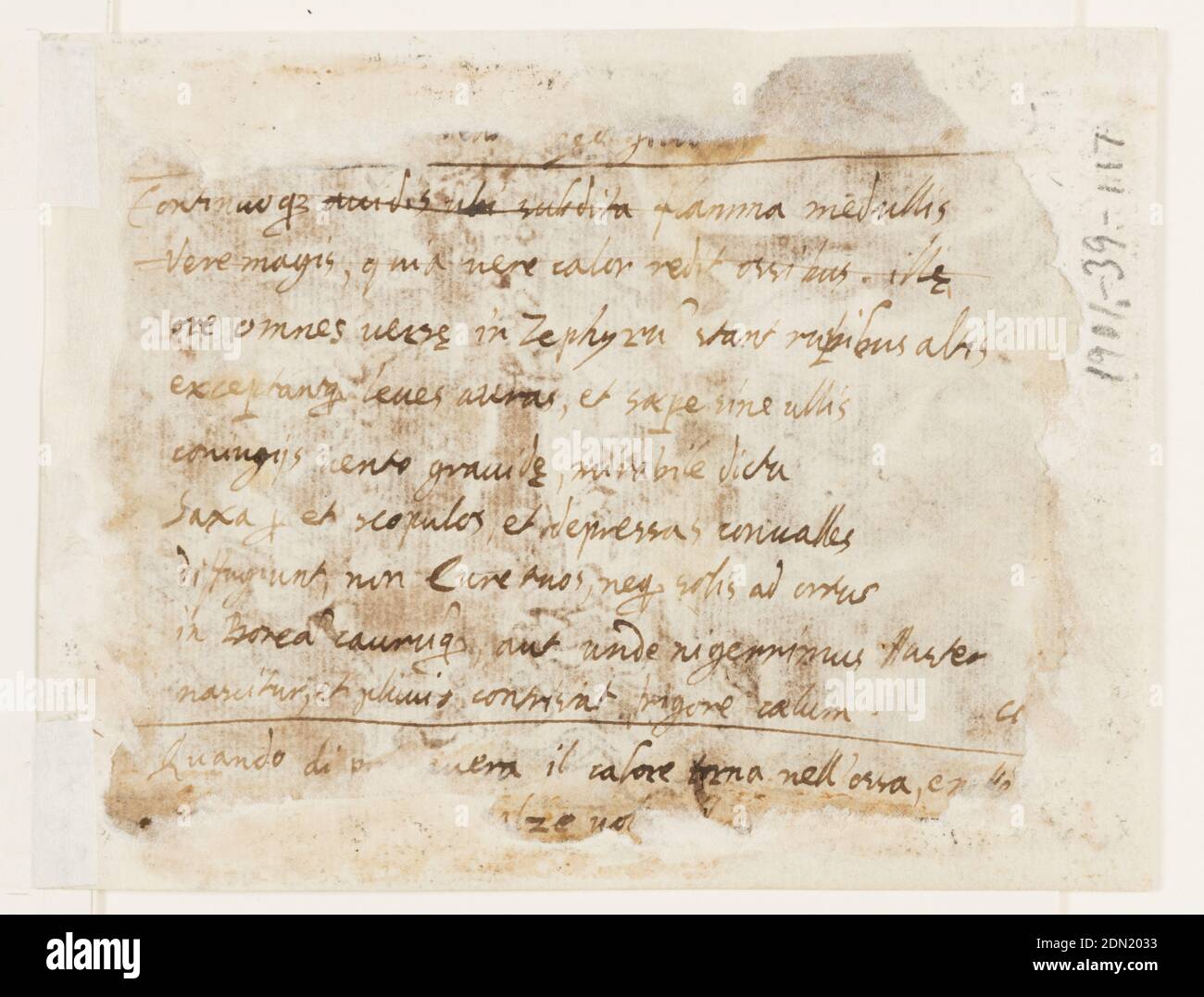 Sketchbook page avec le jugement dernier, Jan van der Straet, appelé Stradanus, flamand, 1523–1605, stylo et encre, pinceau et lavage brun sur papier, rectangle vertical. L'obverse montre le Christ au-dessus, dans un feu de lumière, flanqué par la Vierge et Saint Jean. De nombreux chiffres ci-dessous. Une tombe ouverte, avec des figures, au premier plan. Verso montre douze lignes d'inscription de Virgile., pays-Bas, ca. 1590, albums (liés) et livres, dessin Banque D'Images