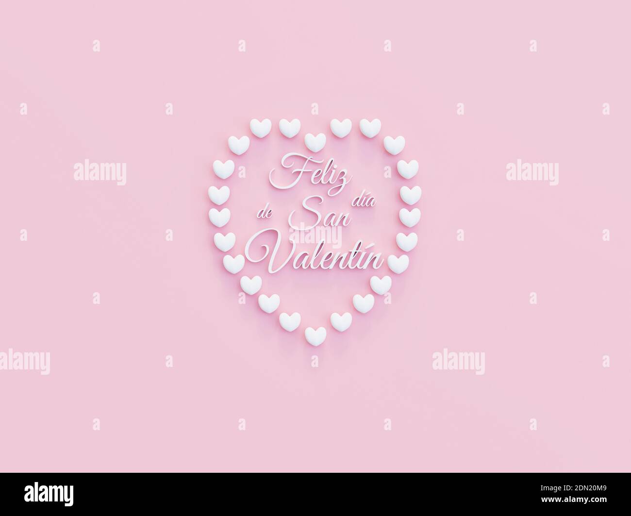 Corazon formado con corazones con el texto de Feliz dia De San Valentin -Happy Valentines Day texte espagnol - 3d Illustration Banque D'Images