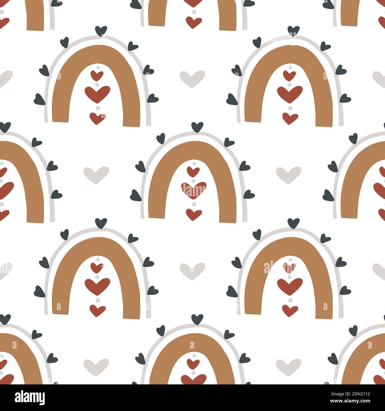 Motif boho sans coutures arc-en-ciel. Illustration du vecteur bébé avec cœur. Joli imprimé jeunes crativescandinavian. Motif Saint-Valentin. Illustration de Vecteur