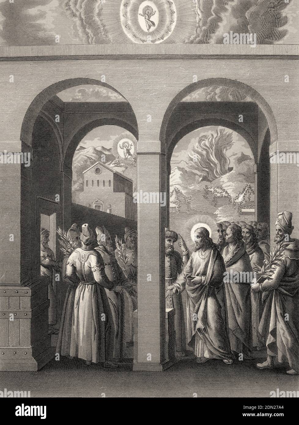 Les Pharisiens tentent de piéger Jésus, Nouveau Testament, gravure en acier 1853, restaurée numériquement Banque D'Images