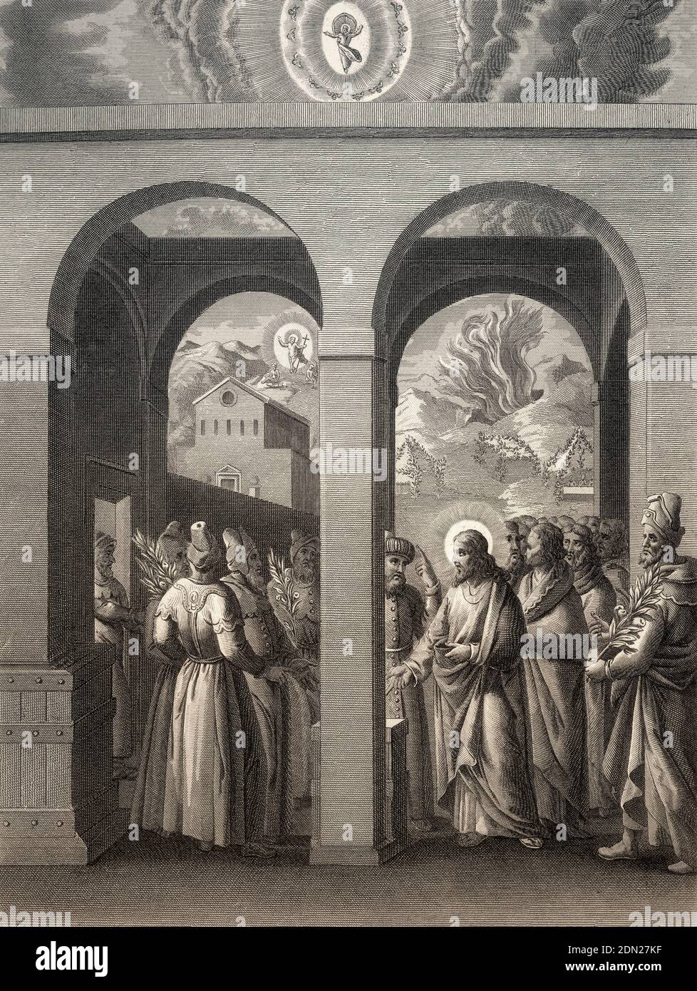 Les Pharisiens tentent de piéger Jésus, Nouveau Testament, gravure en acier 1853, restaurée numériquement Banque D'Images