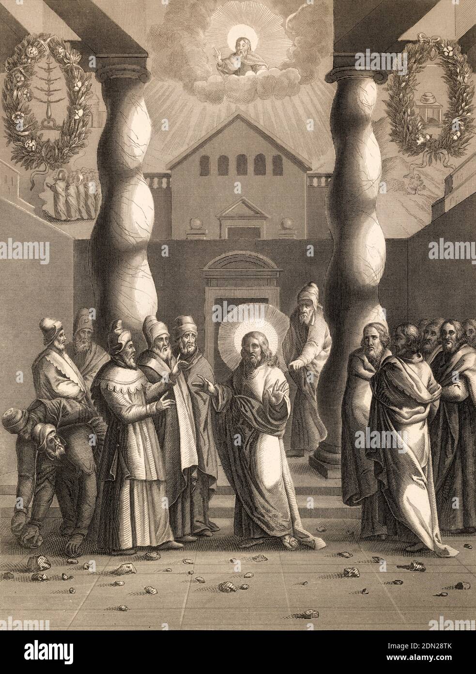 Les Pharisiens tentent de piéger Jésus, Nouveau Testament, gravure en acier 1853, restaurée numériquement Banque D'Images