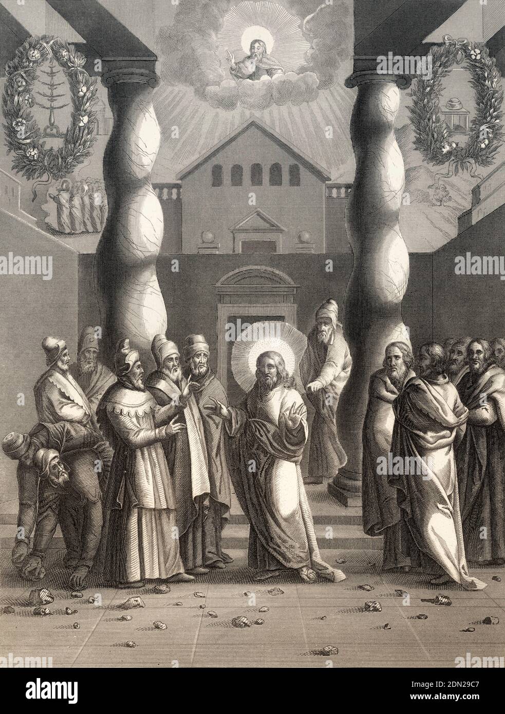 Les Pharisiens tentent de piéger Jésus, Nouveau Testament, gravure en acier 1853, restaurée numériquement Banque D'Images