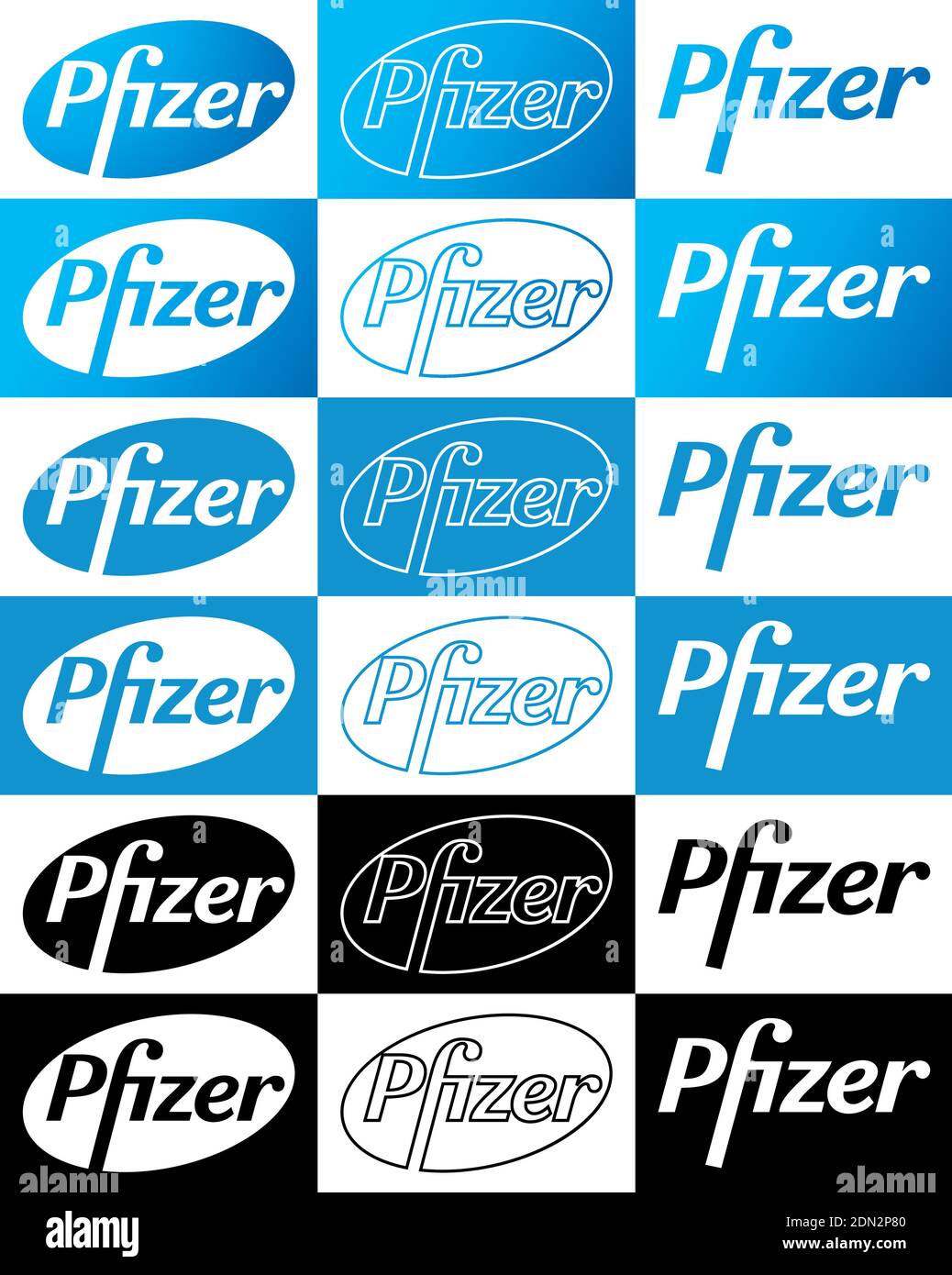 Logo Pfizer Vector - dernière silhouette de couleur bleue et noire Set - société pharmaceutique américaine qui recherche et développement de vaccins et pharm Illustration de Vecteur